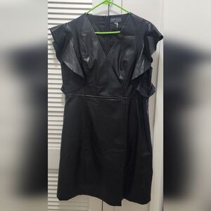 Gracia Faux Leather Black Mini Dress with Ruffled Sleeves